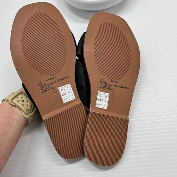 CREVO Kitty Bow Leather Slide Sandal Size 6 Black Square Open Toe Flats - Picture 11 of 11